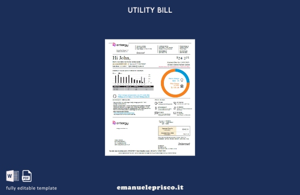 stile verificato Modello di versione della bolletta delle utenze USA Entergy
